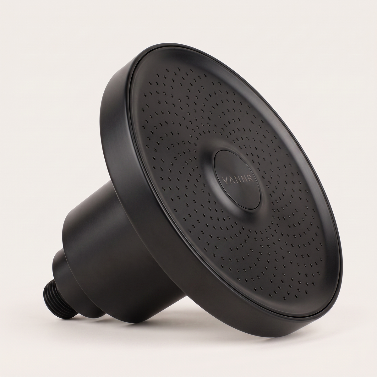 Concept visual of the VANNR ONE filtered showerhead in matte black.
