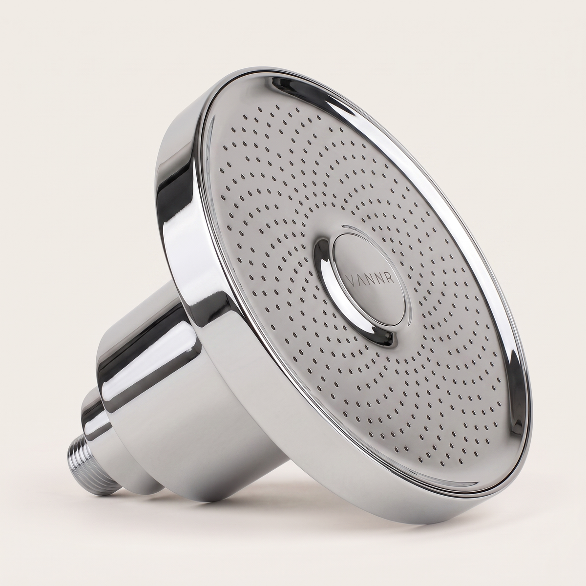 Concept visual of the VANNR ONE filtered showerhead in polished chrome.